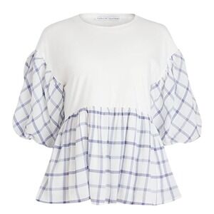 English Factory White and Blue Blouson Sleeves Boho Peasant Hippie Women's Small